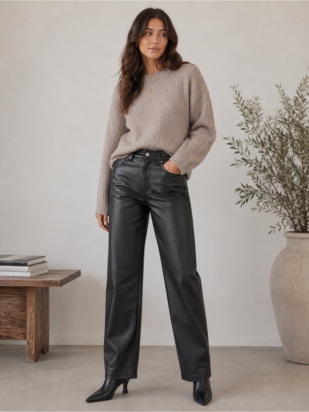 Wilfred Aritzia Black Vegan Leather Straight Pants Size 2